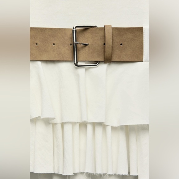 Zara Dress Mini Ruffled Belt White Casual Party Evening Statement - Picture 12 of 14